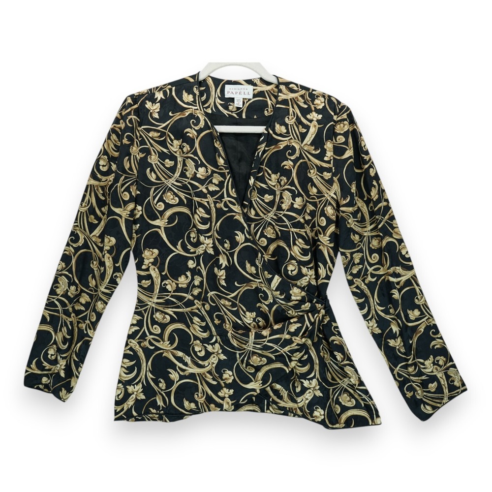 Vintage Adrianna Papell Women's Silk Blouse Floral‎ Pattern Size 6 Korea Made